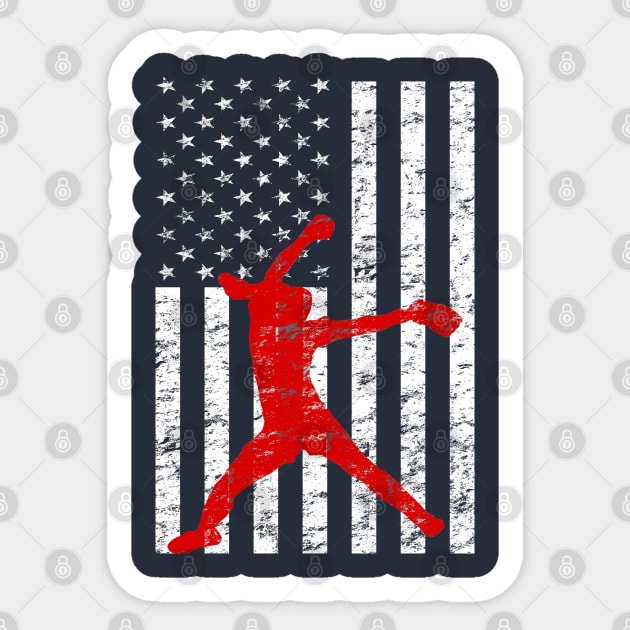 Softball Pitching American Flag Fastpitch Softball Pitcher Sticker by TeeCreations